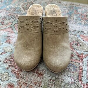 Tan Suede Mules with Braided Design